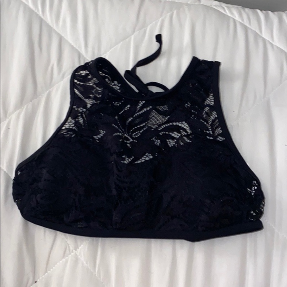black halter lace bikini top